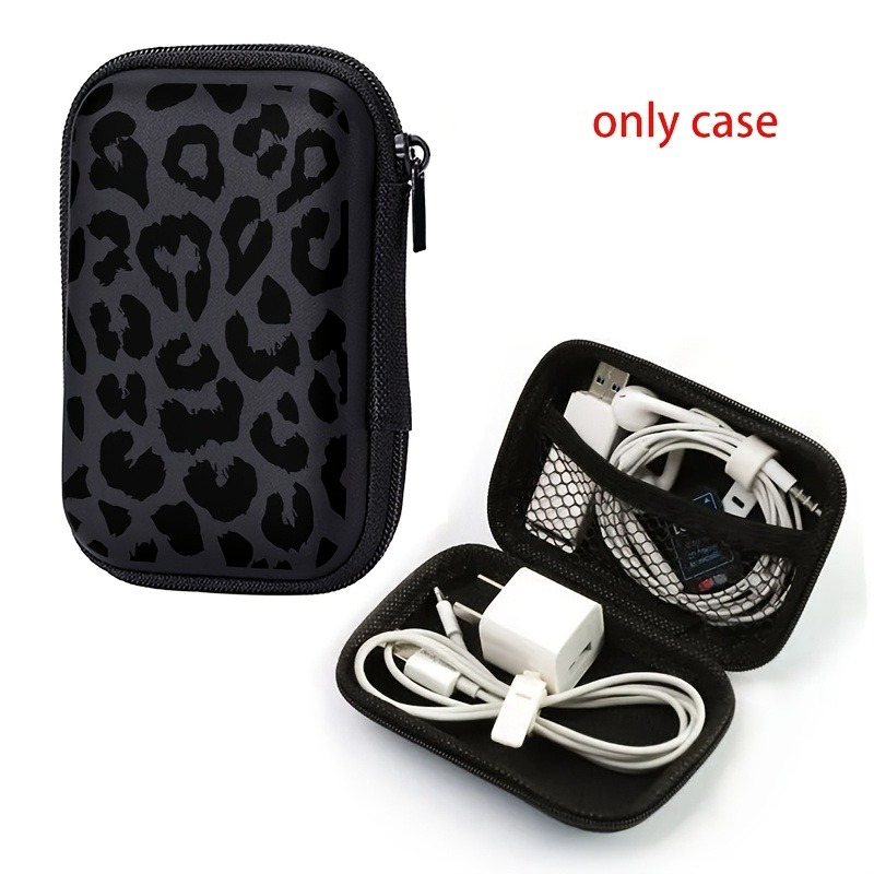 Cable Management Bag - Siyah Leopar Desenli EVA Sert Kabuklu